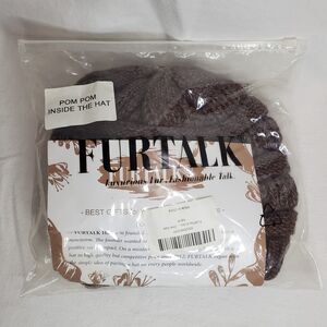 FURTALK Womens Winter Knitted Brown Beanie Hat with Faux Fur Pom Knit Cap